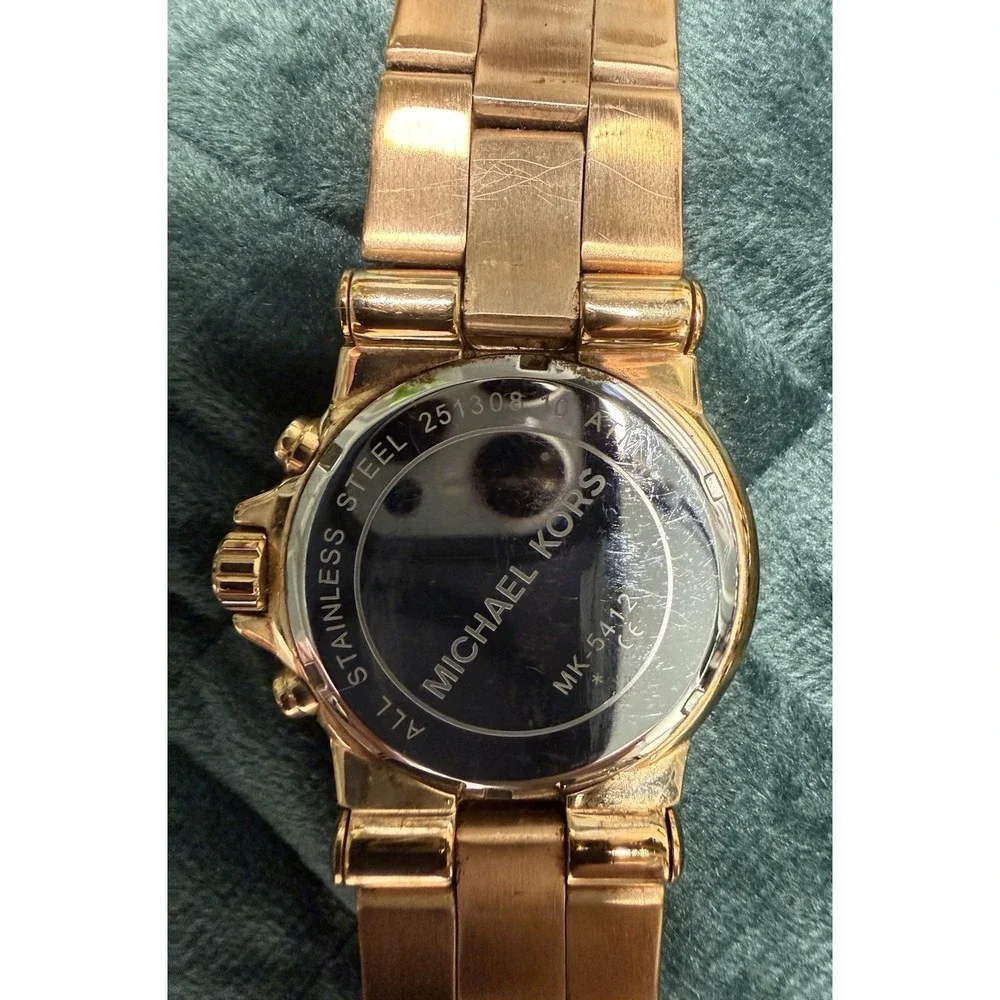 Michael Kors Tank MK 5412 Rose Gold Watch Rhinestone Glam